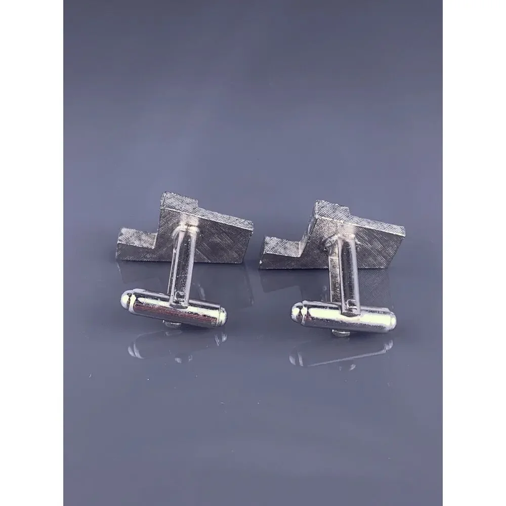L Initial Monogram Cufflinks Silver Tone Bold Block Font MCM Dante Vintage